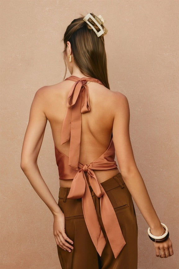 Dress Forum - Satin Halter Neck Open Back Top