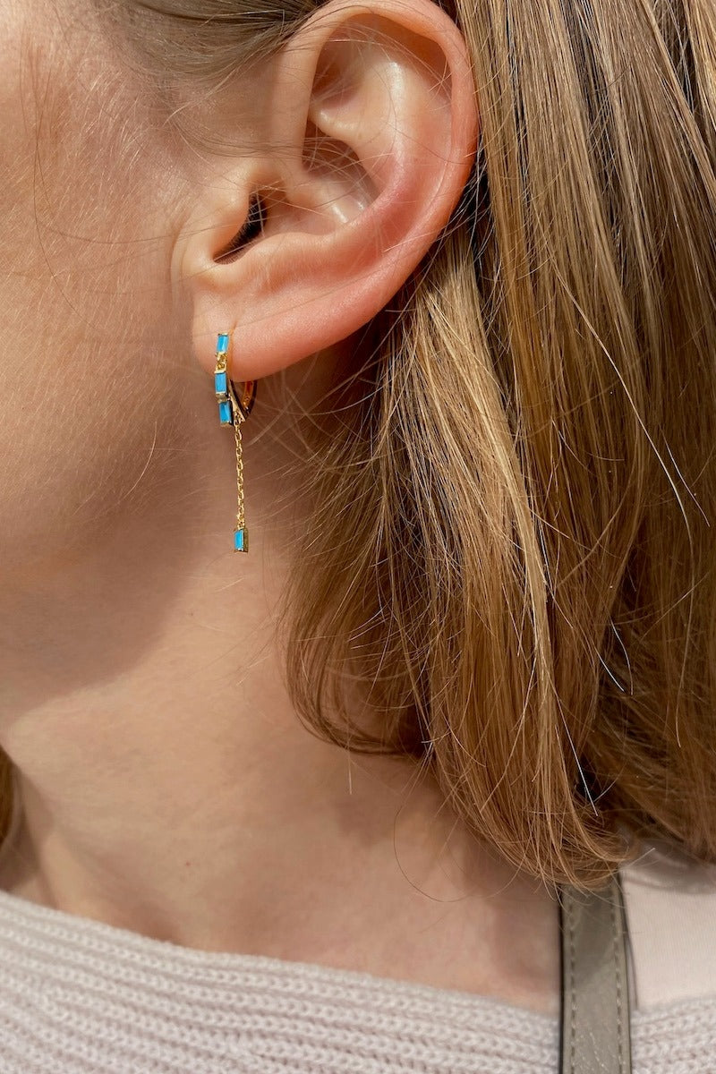 Native Gem - Sparkler Huggies with Turquoise in 14k Gold Vermeil