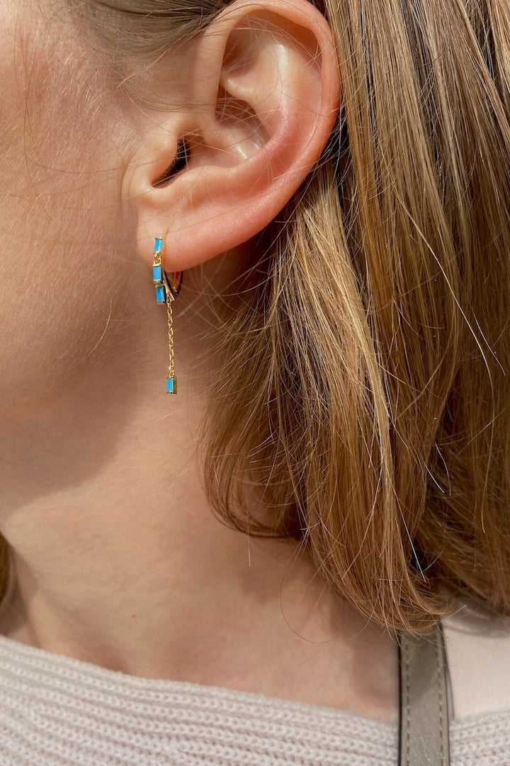 Native Gem - Sparkler Huggies with Turquoise in 14k Gold Vermeil