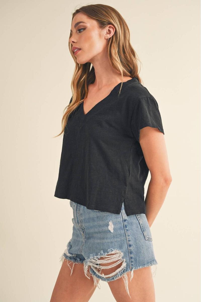 AEMI+CO - Til V-Neck Baby Top in Black