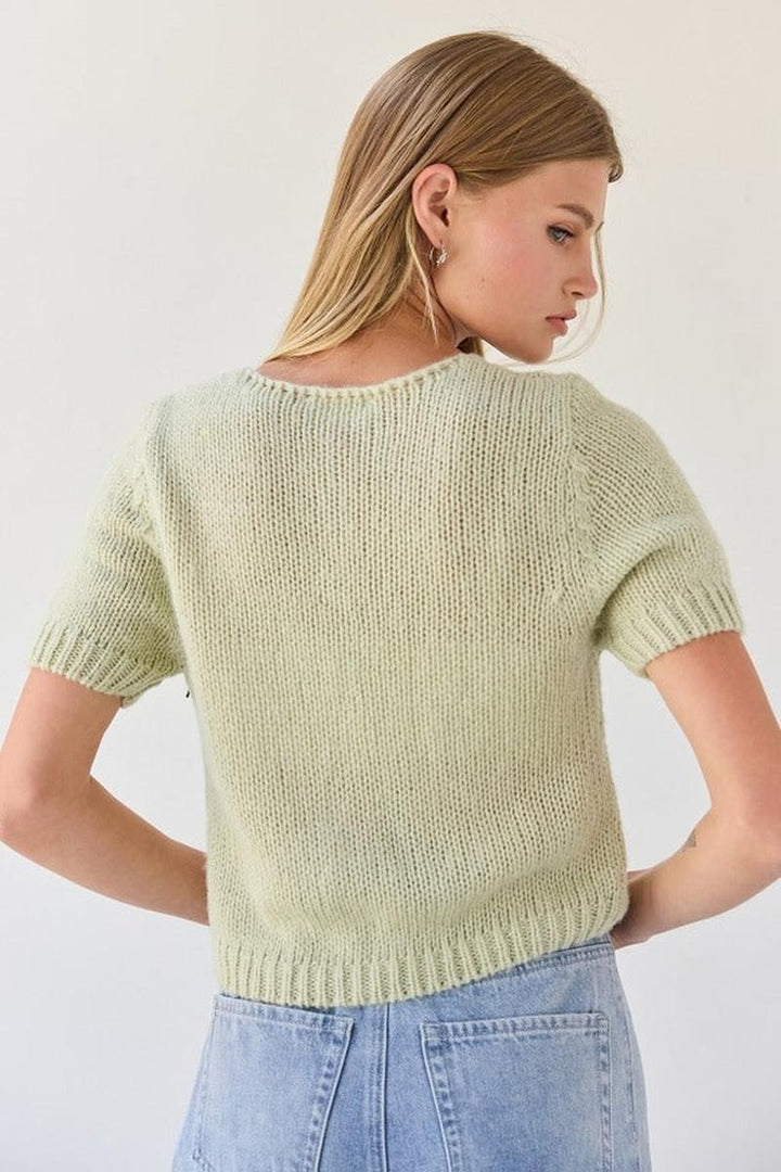 Raisonnel - Short Sleeve Knit Cardigan Top in Pistachio