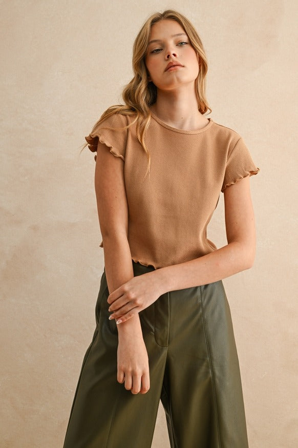MIOU MUSE - Mini Waffle Fabric Short Sleeve Top