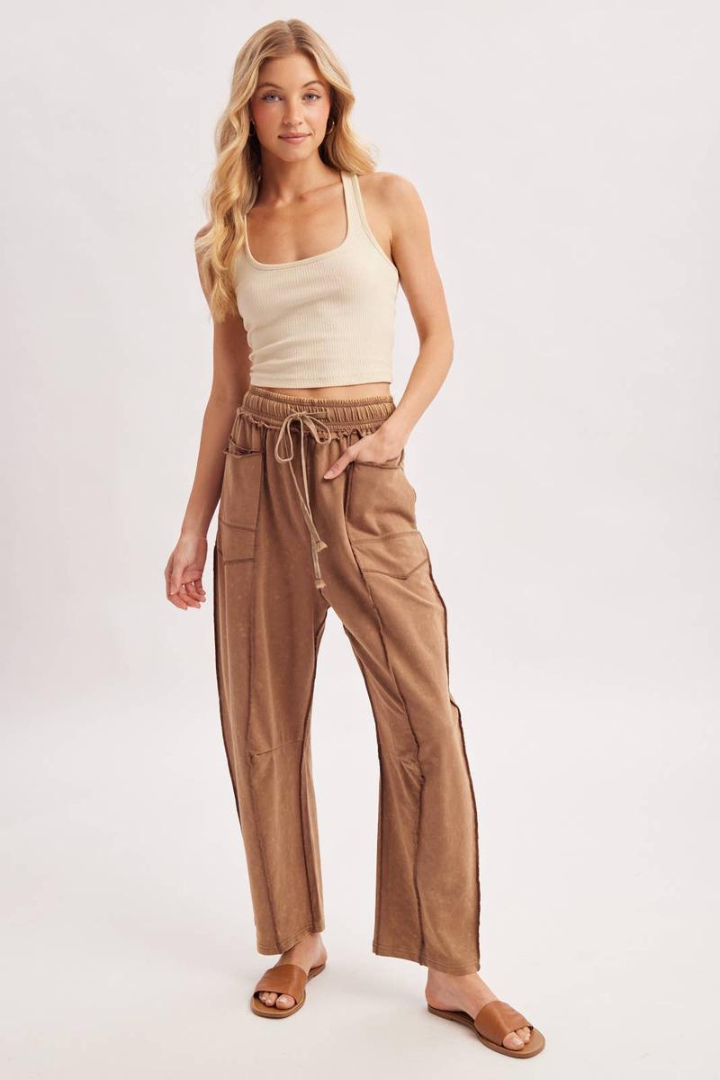 Bluivy - Washed Out Exposed Seam Barrel Pants in Latte