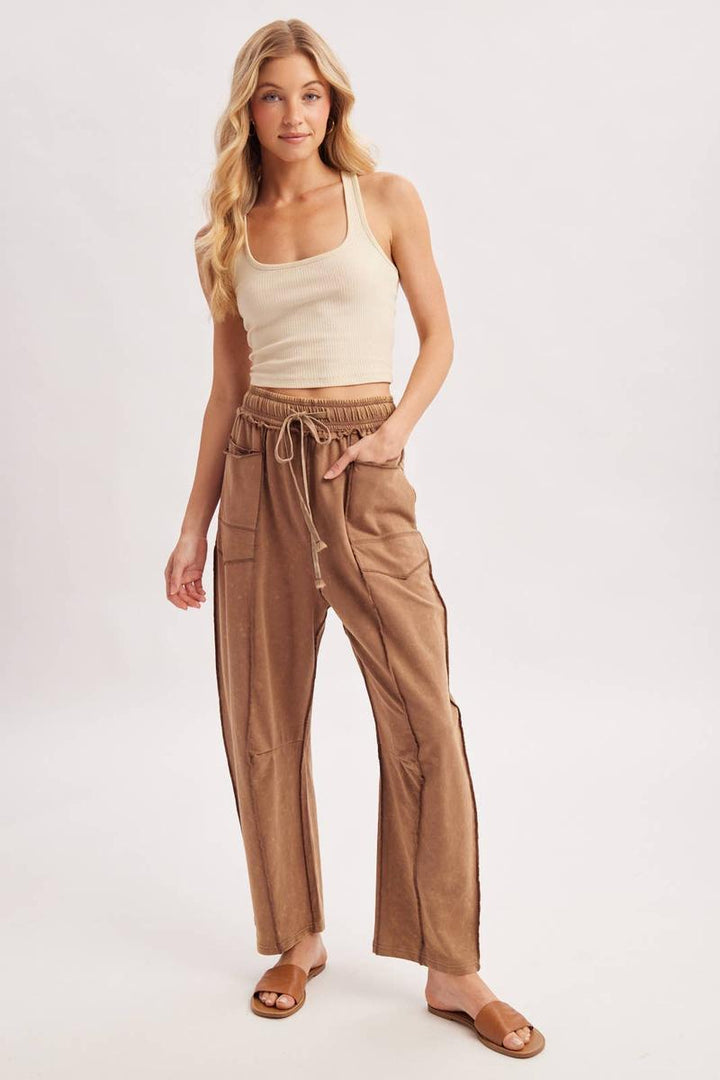 Bluivy - Washed Out Exposed Seam Barrel Pants in Latte