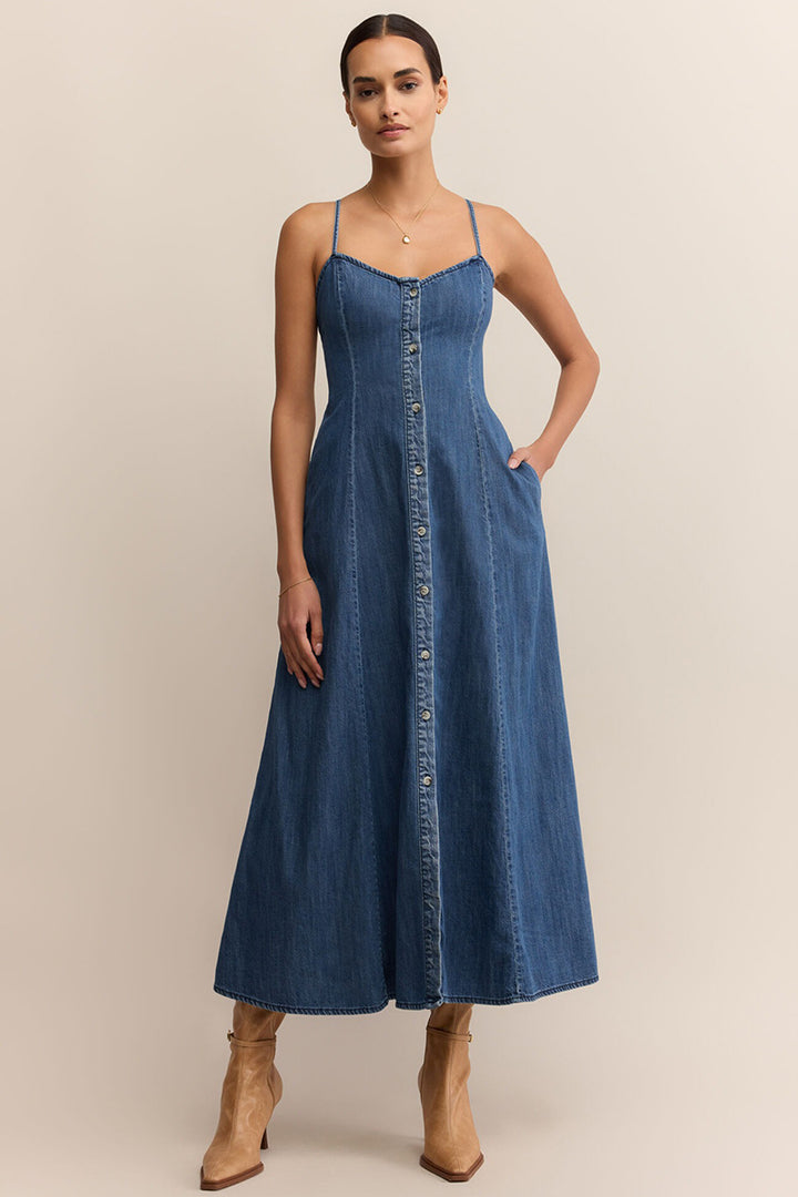 Z Supply - Angel Eyes Denim Midi Dress in Medium Indigo