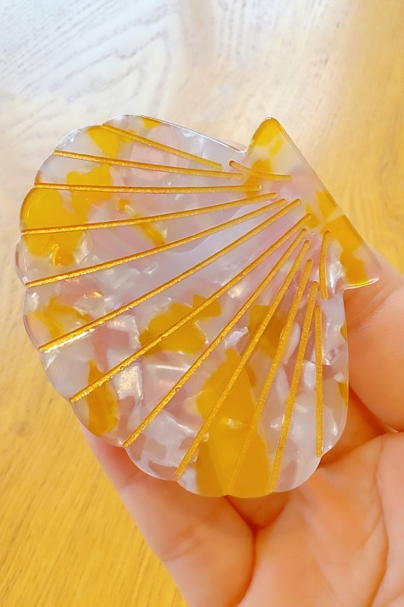 SoapElenGlen - Colorful Marble Shell Hair Clip with Golden Line Design