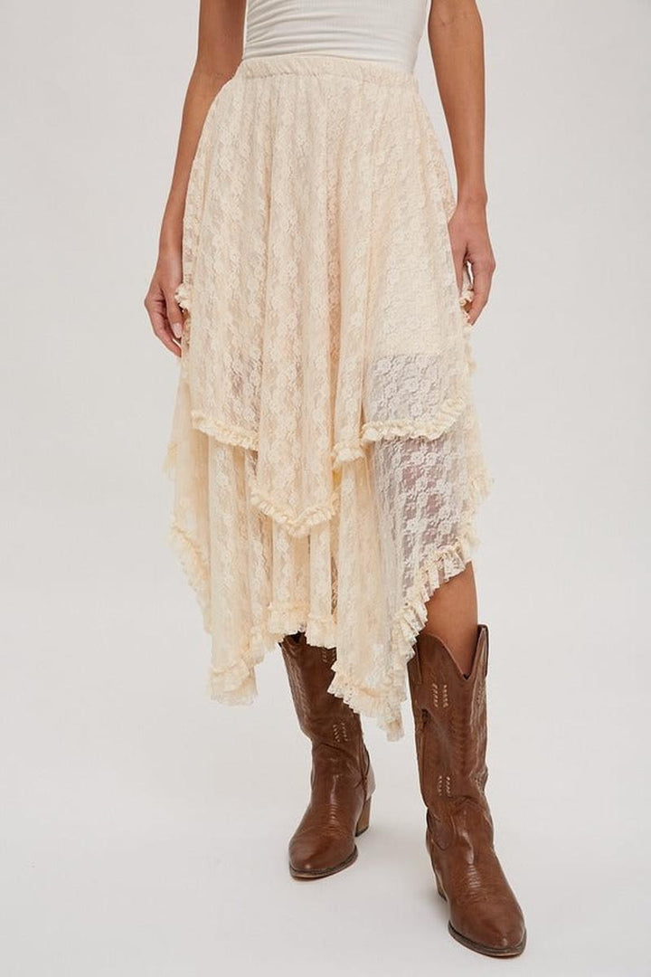 Bluivy - Lace Tier Midi Skirt in Ecru