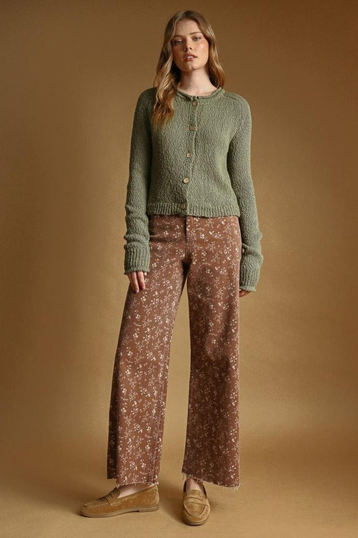 MIOU MUSE - Button Front Sweater Knit Cardigan