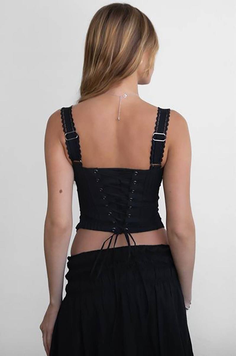 TICTOC - TILLA Sweetheart Neckline with Lace Trim Milkmaid Corset Top in Black
