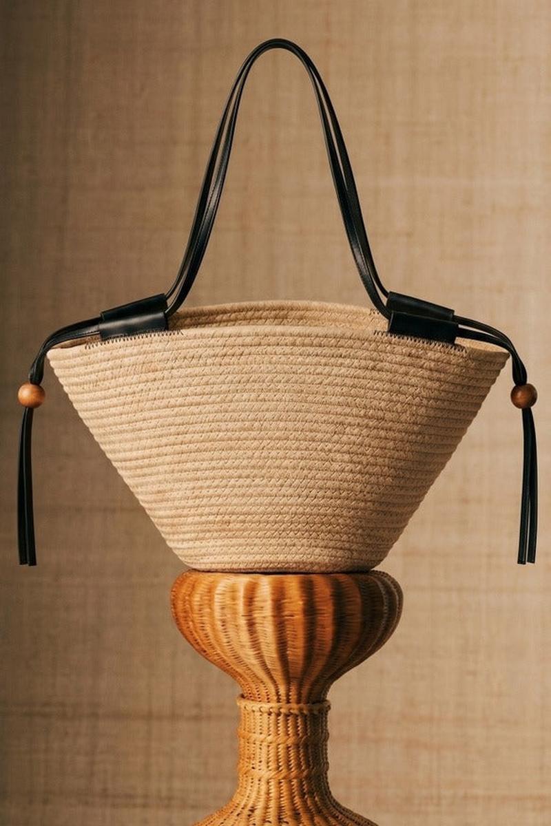 Urban Daizy - Woven Rope Tote Bag with Leather Handles