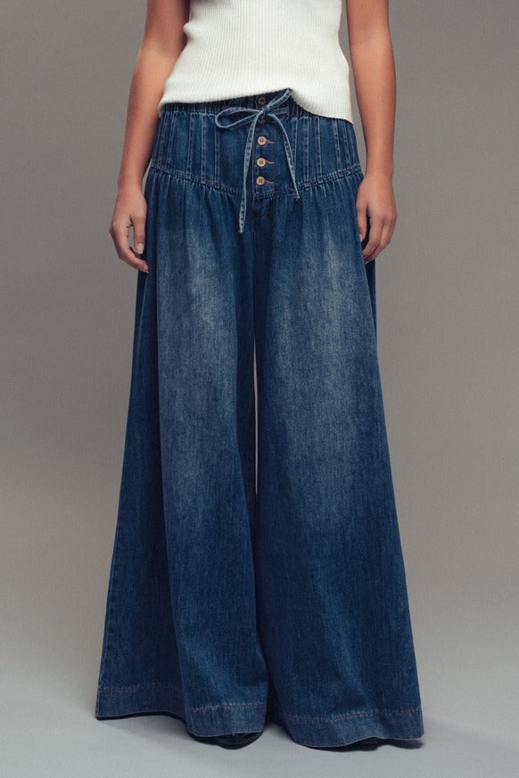 Urban Daizy - Pleated Wide-Leg Button Closure Pants