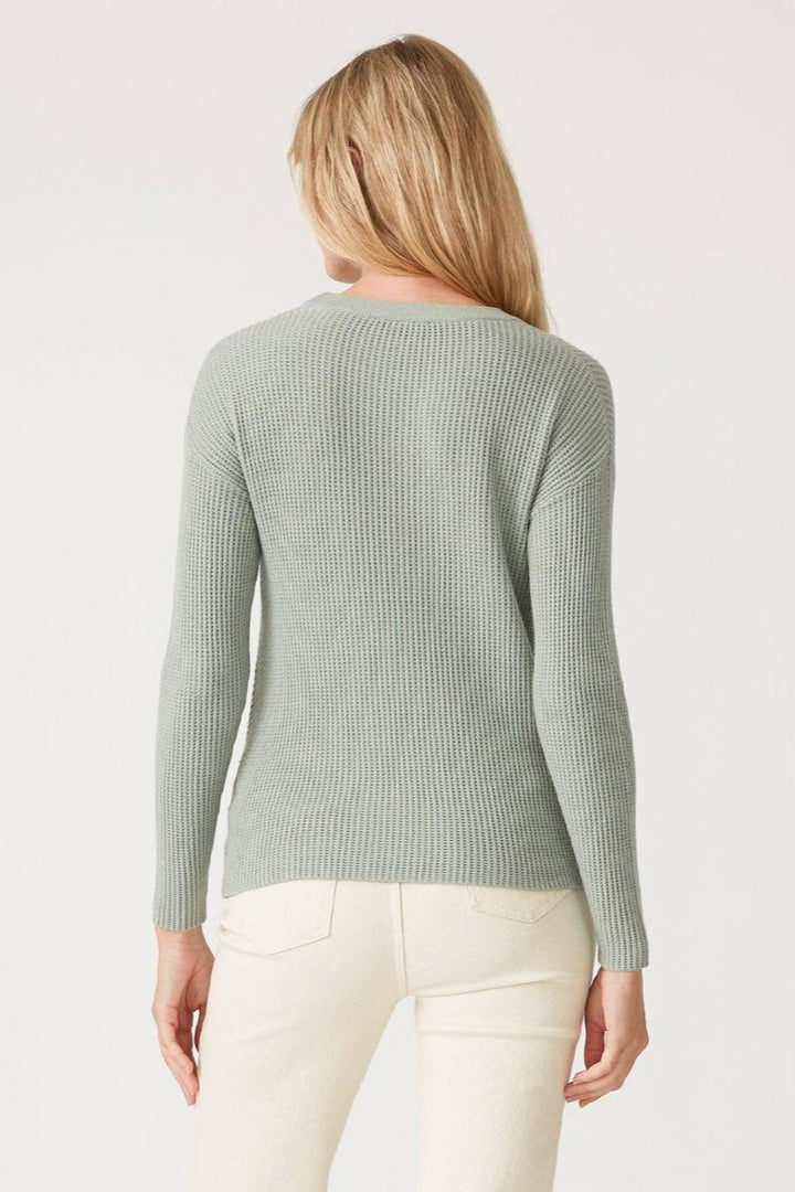 Lovestitch - Waffle Knit Crew Neck Front Knot Pullover Sweater in Dusty Sage
