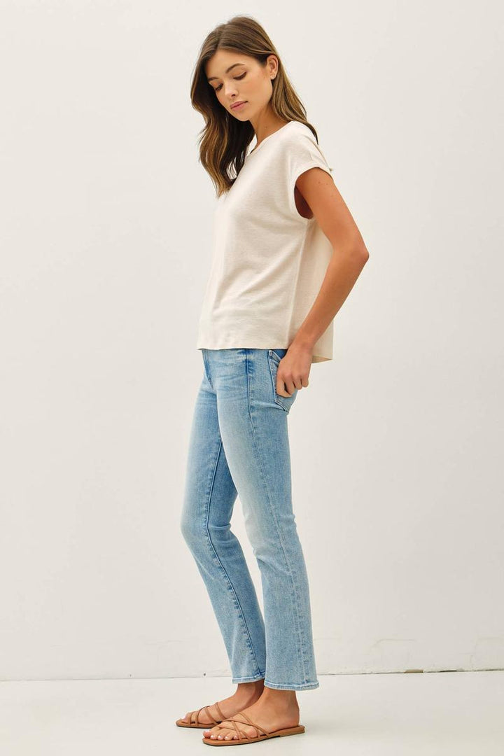 Be Cool - Linen Blended Cap Sleeve Boxy Tee in Natural