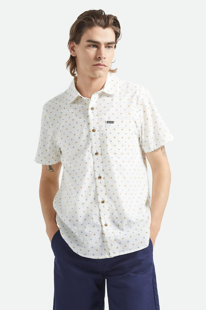 Brixton - Charter Print Shirt in Off White Multi Diamond Tile
