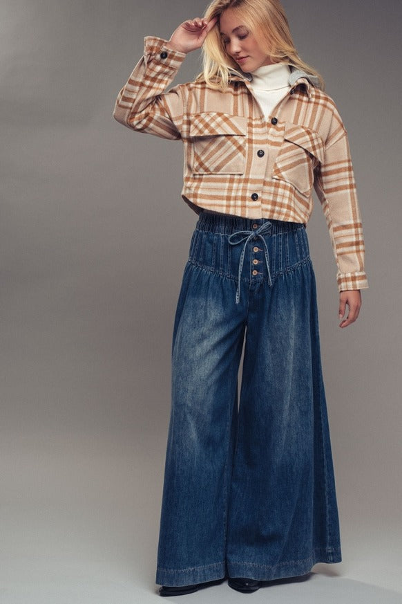 Urban Daizy - Pleated Wide-Leg Button Closure Pants