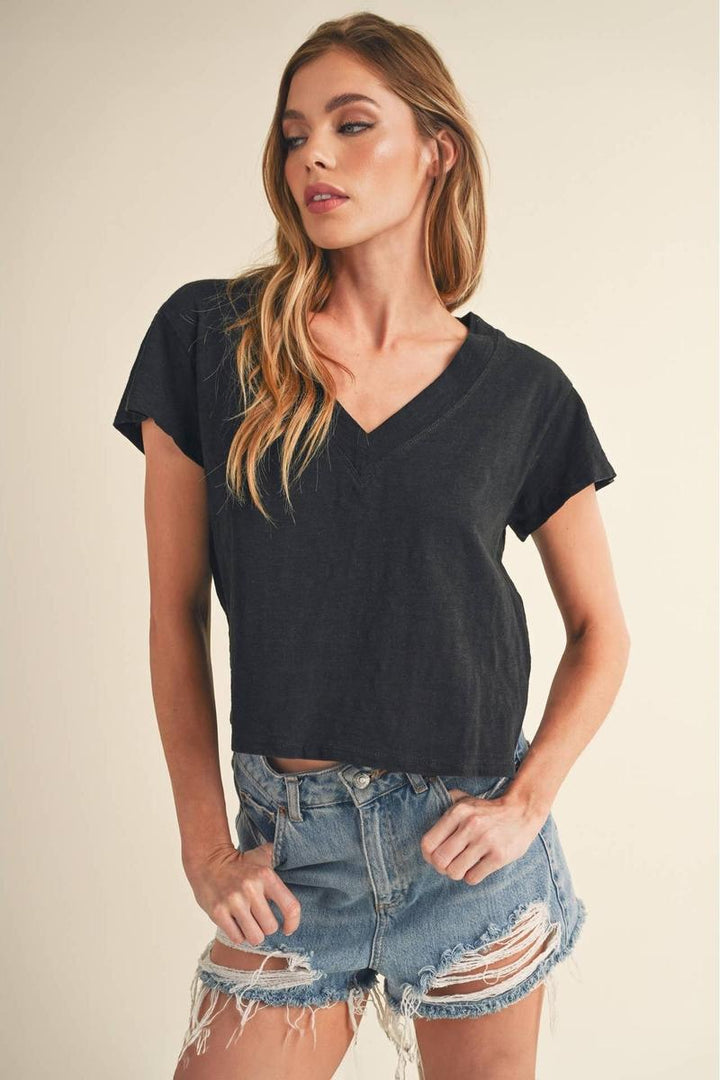 AEMI+CO - Til V-Neck Baby Top in Black
