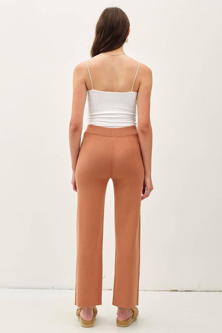 Be Cool - High Rise Elastic Waist Ribbed Knit Pants in Hazelnut