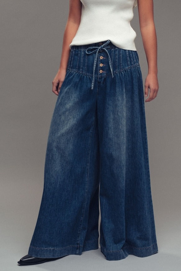 Urban Daizy - Pleated Wide-Leg Button Closure Pants