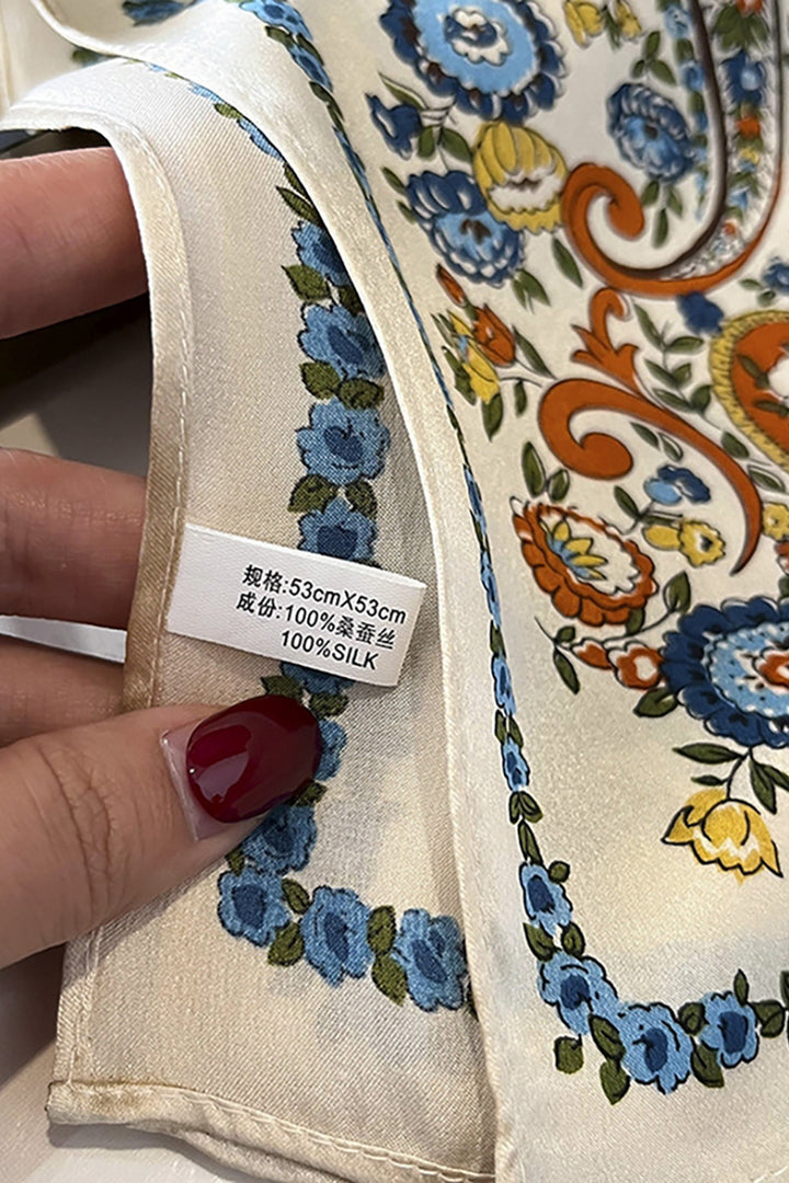 ACCITY - Square 100% Silk Floral Scarf