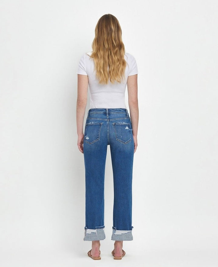 VERVET by Flying Monkey - High Rise Cuffed Straight Jeans in Daphne