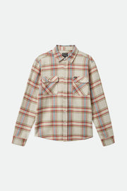 Brixton - Bowery Long Sleeve Flannel in White Smoke/Yellow/Casa Red