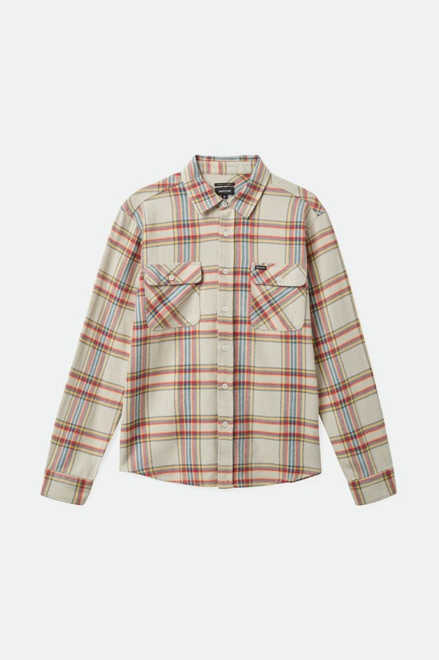 Brixton - Bowery Long Sleeve Flannel in White Smoke/Yellow/Casa Red
