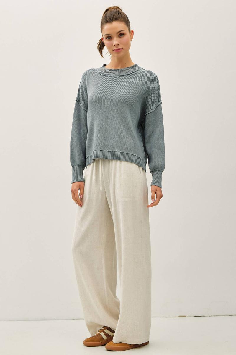 Be Cool - Ribbed Knit Sweater With Raw Seam in Teal