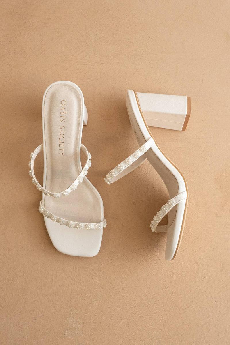 Oasis Society - The Phoebe Beaded Strap Heel in White