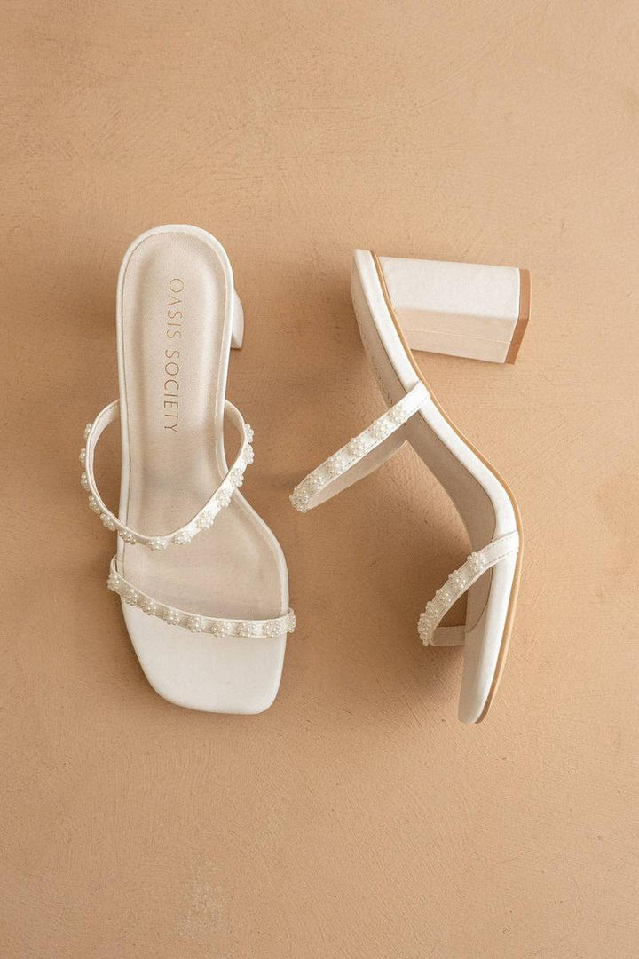 Oasis Society - The Phoebe Beaded Strap Heel in White