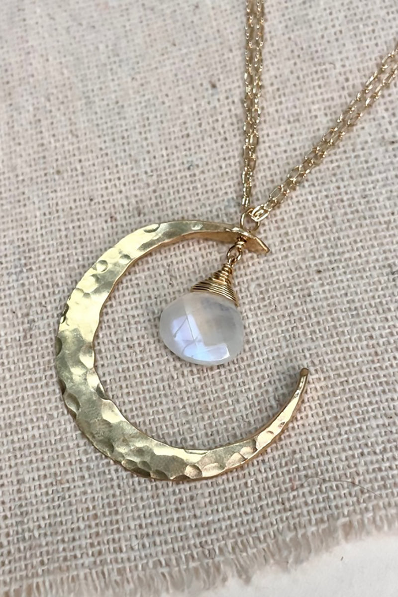 Elysium Jewelry - Moonstone Crescent Moon Necklace in Sterling Silver