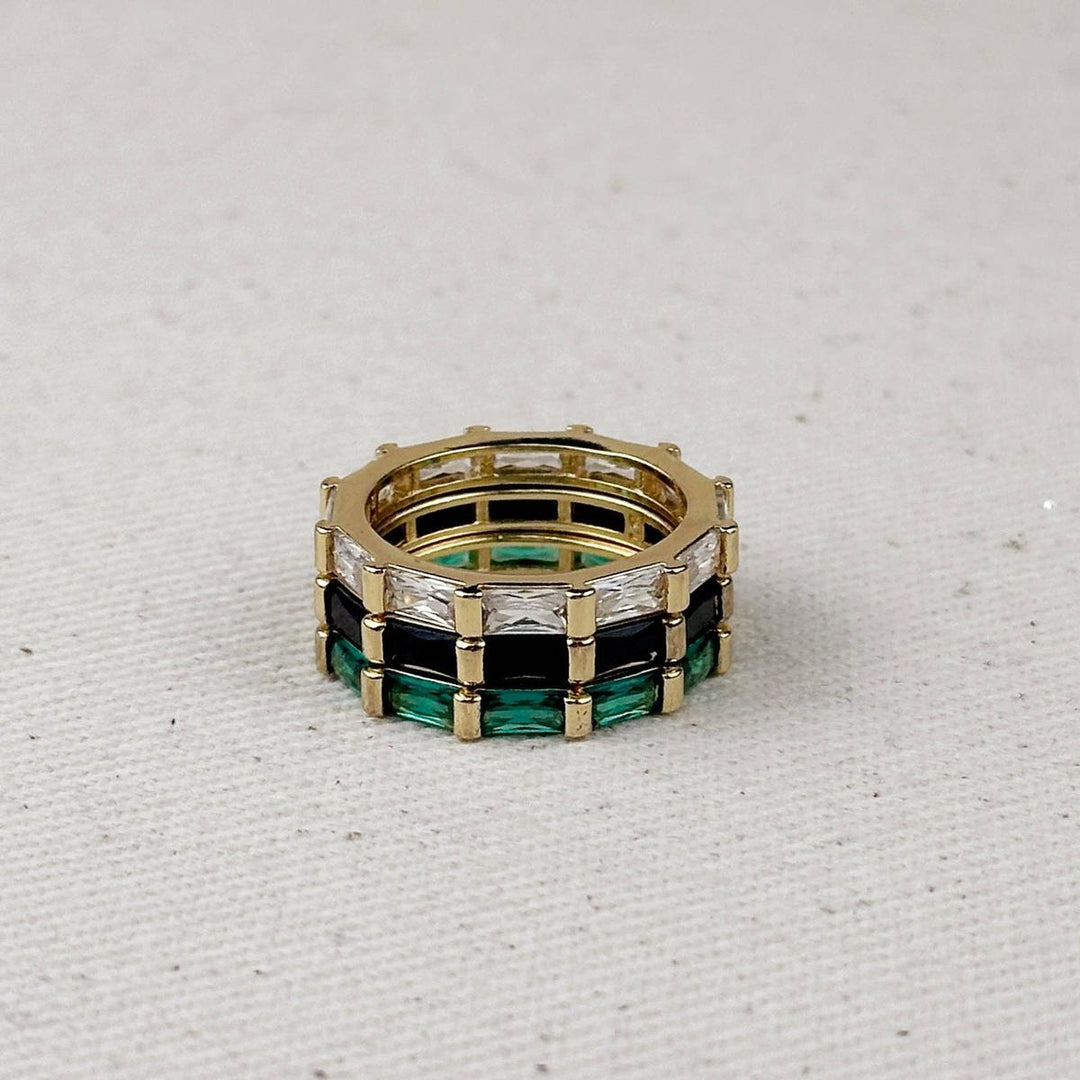 GoldFi - 18k Gold Filled Baguette CZ Band Ring: Emerald / 7.5