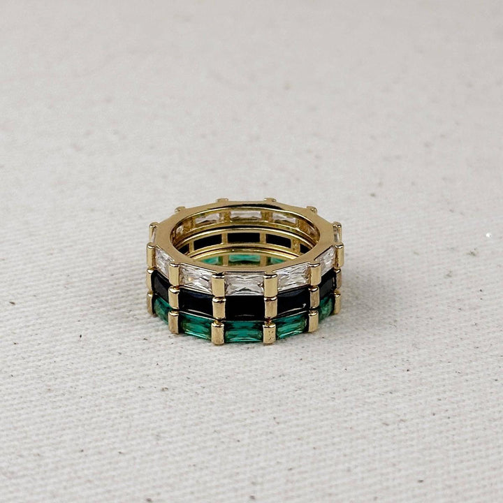 GoldFi - 18k Gold Filled Baguette CZ Band Ring: Emerald / 7.5