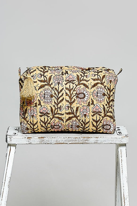 Pol Clothing - Floral Quilted Tassel Cosmetic Pouch Bag