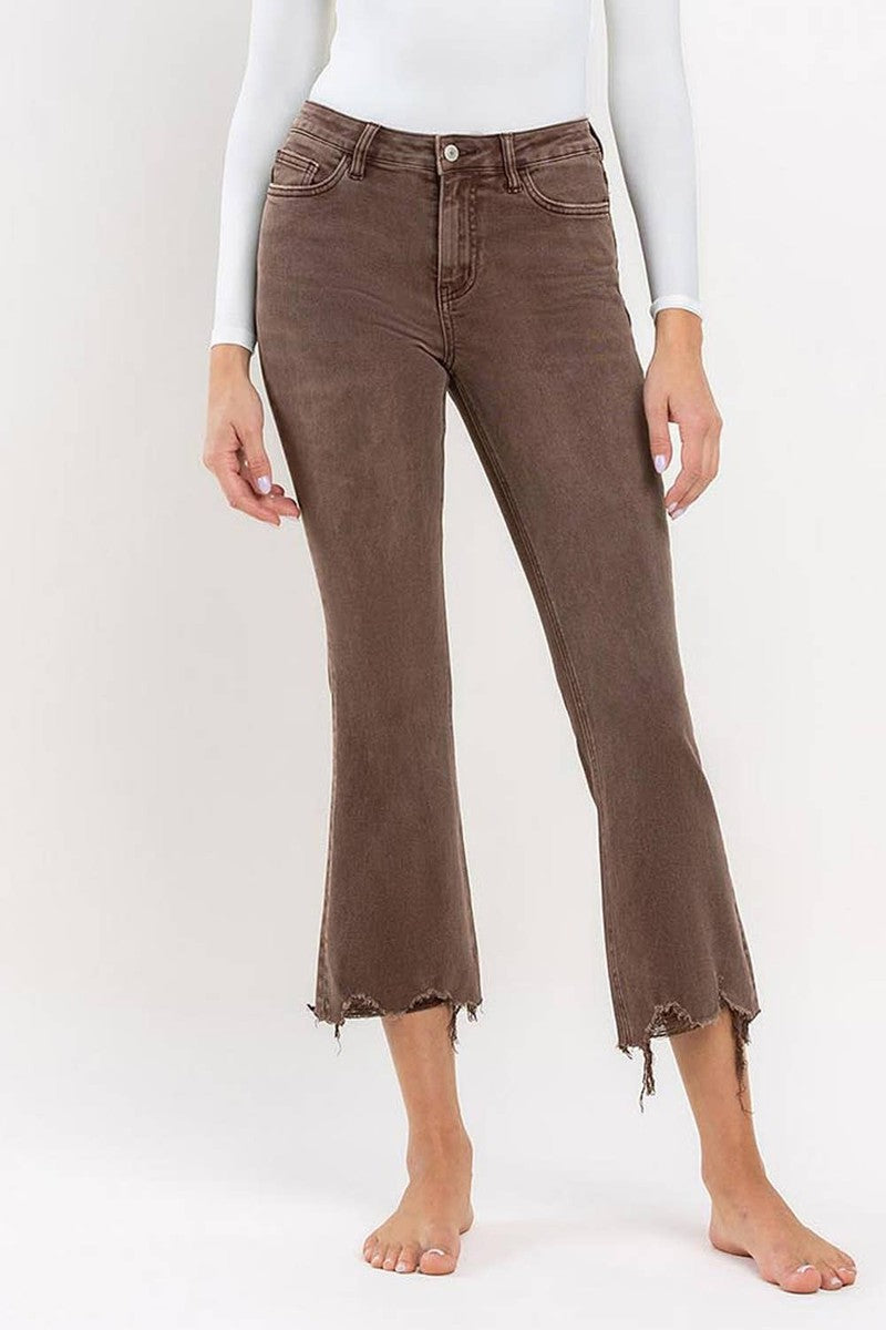 VERVET by Flying Monkey - Potting Soil - High Rise Distressed Hem Crop Flare Jean