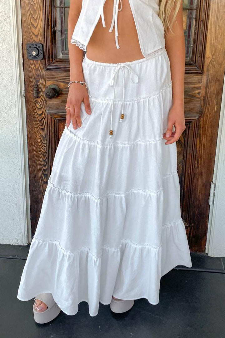 Nectar Clothing - Tiered Maxi Skirt in White