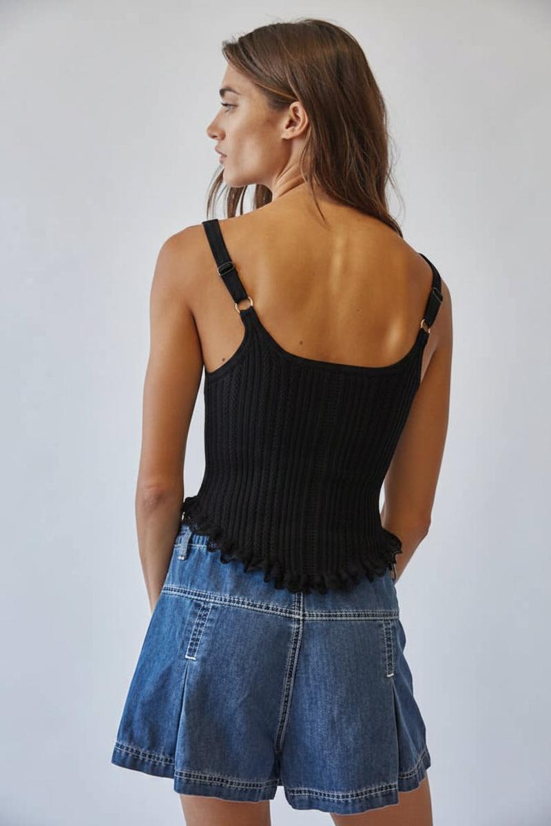 Creamon - Knit Corset Top in Black