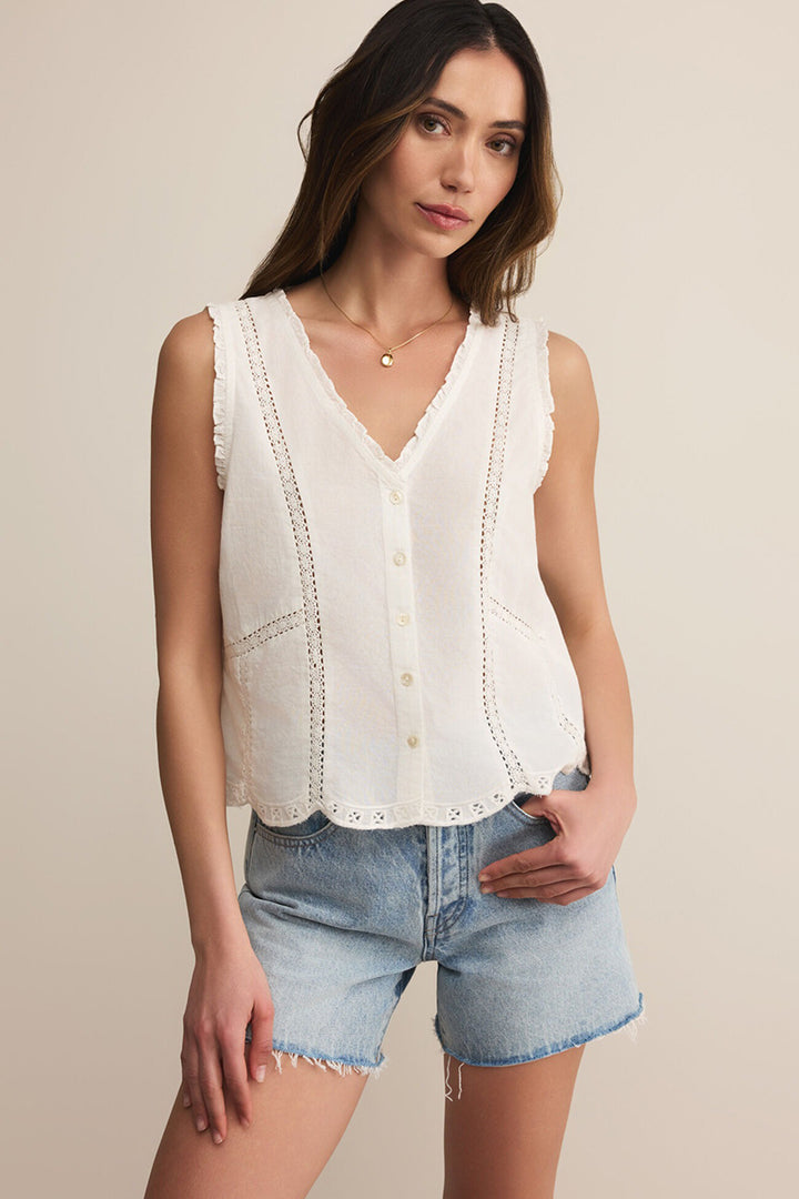 Z Supply - Tomi Embroidered Cotton Tank in White