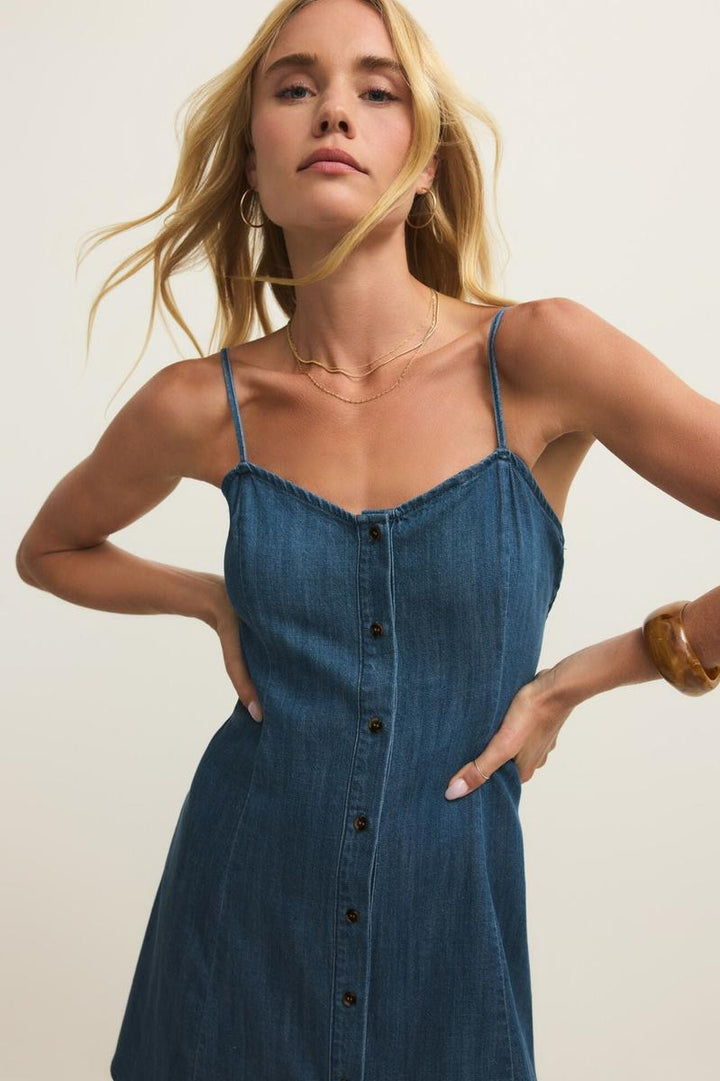 Z Supply - Angel Eyes Denim Mini Dress in Medium Indigo