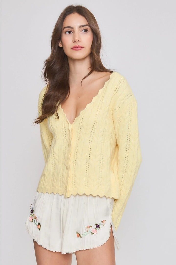 Camellia - Scallop Hem Cable Knit Cardigan