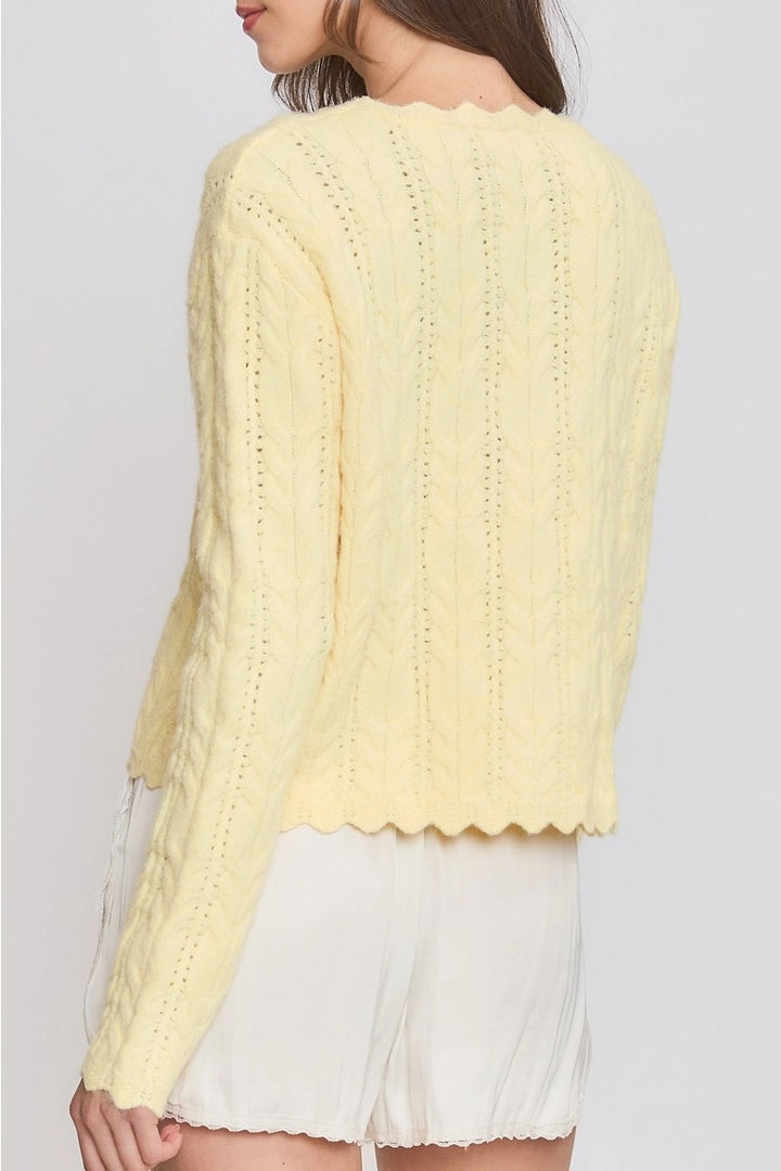 Camellia - Scallop Hem Cable Knit Cardigan