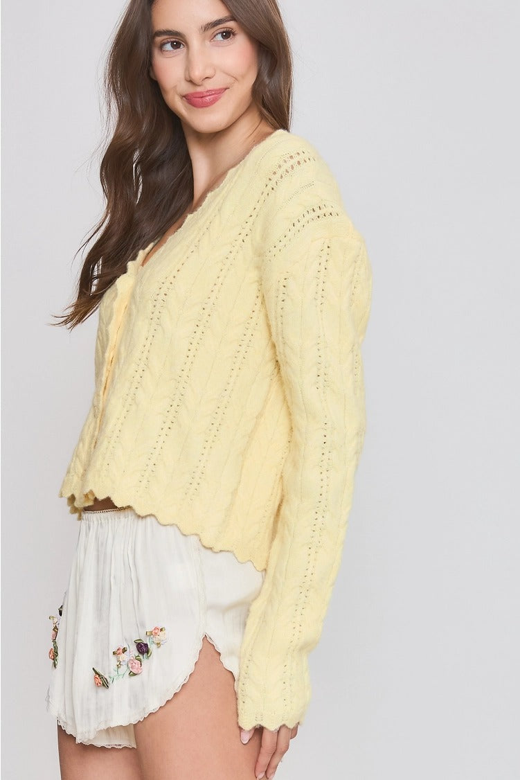 Camellia - Scallop Hem Cable Knit Cardigan