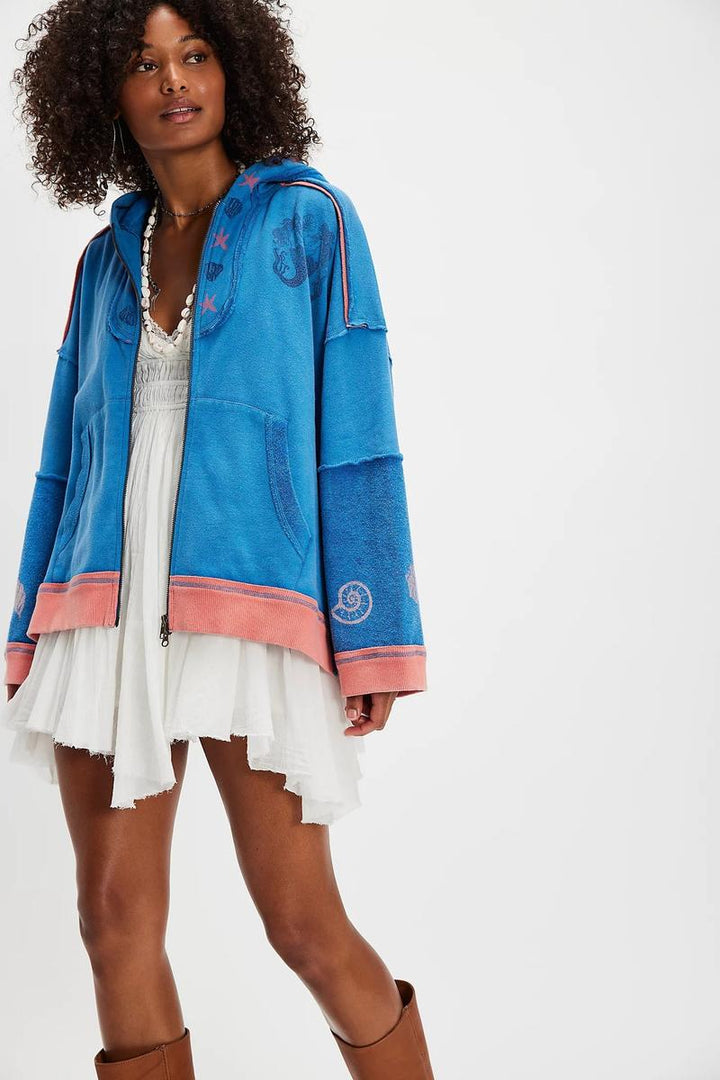 Free People - Seashell Cardi in Blue Combo