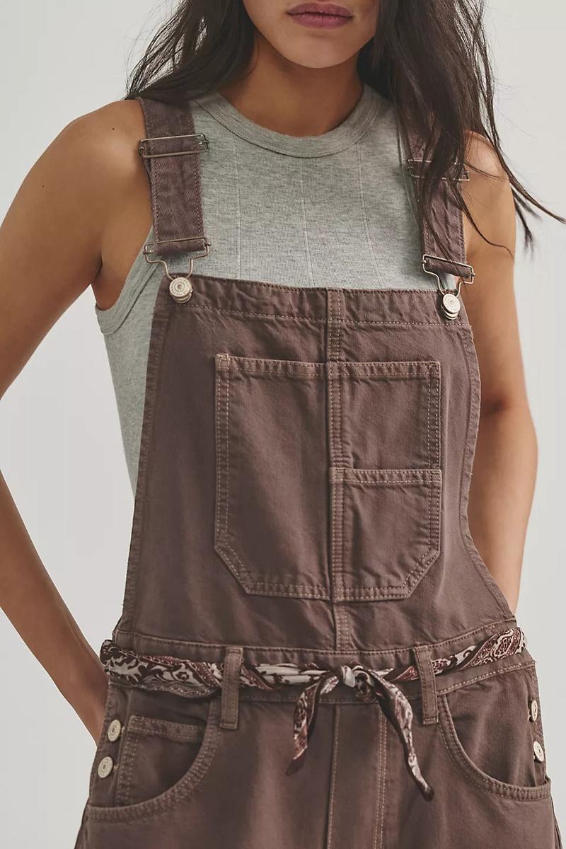 Free People - We The Free Good Luck Barrel Overalls in Chocolate Mouse