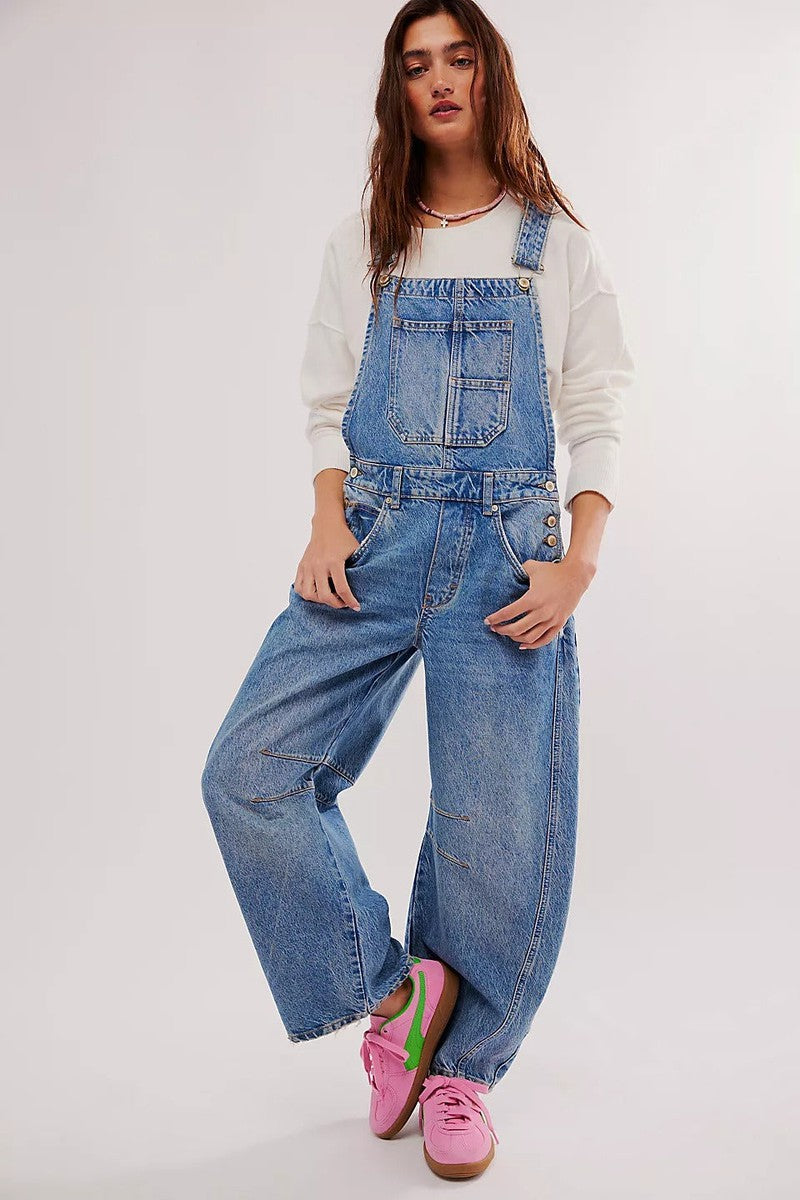 Free People - We The Free Good Luck Barrel Overalls in Ultra Light Beam