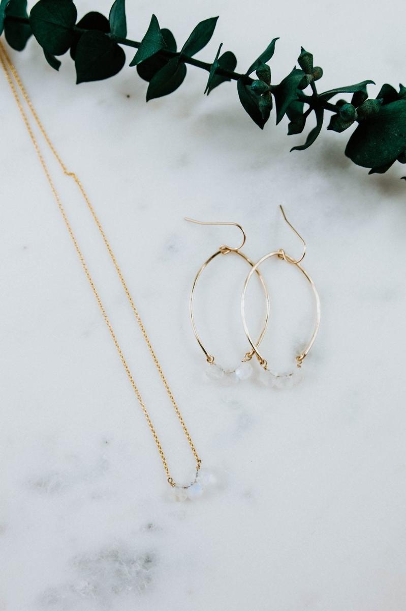 Tree Myriah - Katrina Set Hoops 14k Gold Filled Moonstone Earrings and Necklace