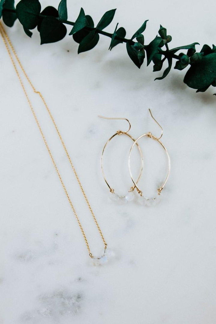 Tree Myriah - Katrina Set Hoops 14k Gold Filled Moonstone Earrings and Necklace