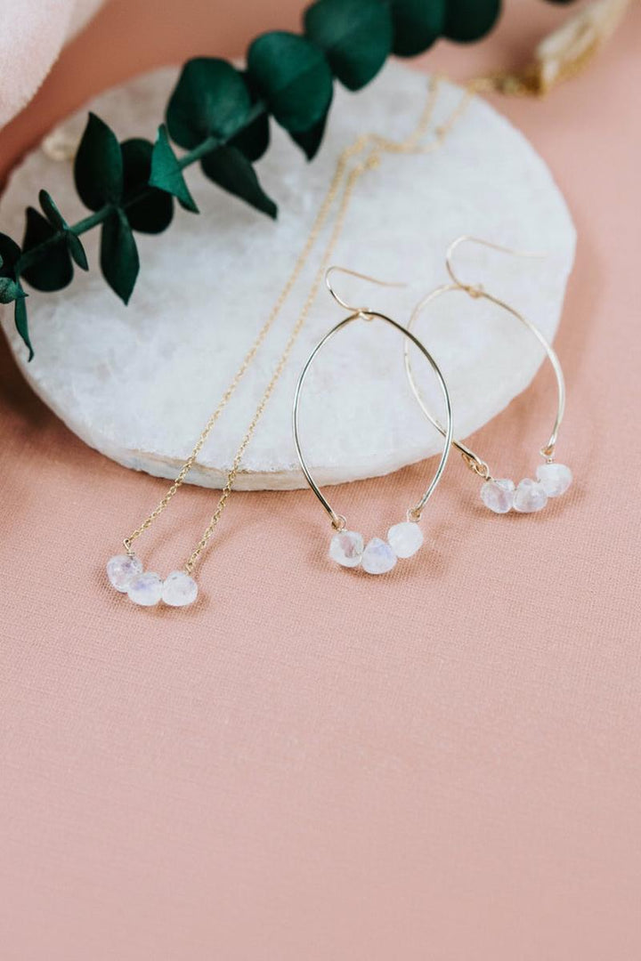 Tree Myriah - Katrina Set Hoops 14k Gold Filled Moonstone Earrings and Necklace