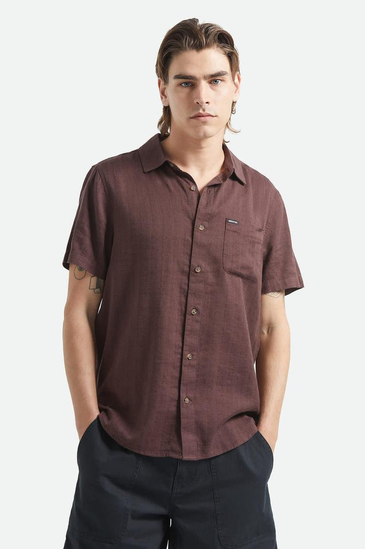 Brixton - The Charter Slub Short Sleeve Woven Shirt in Chocolate