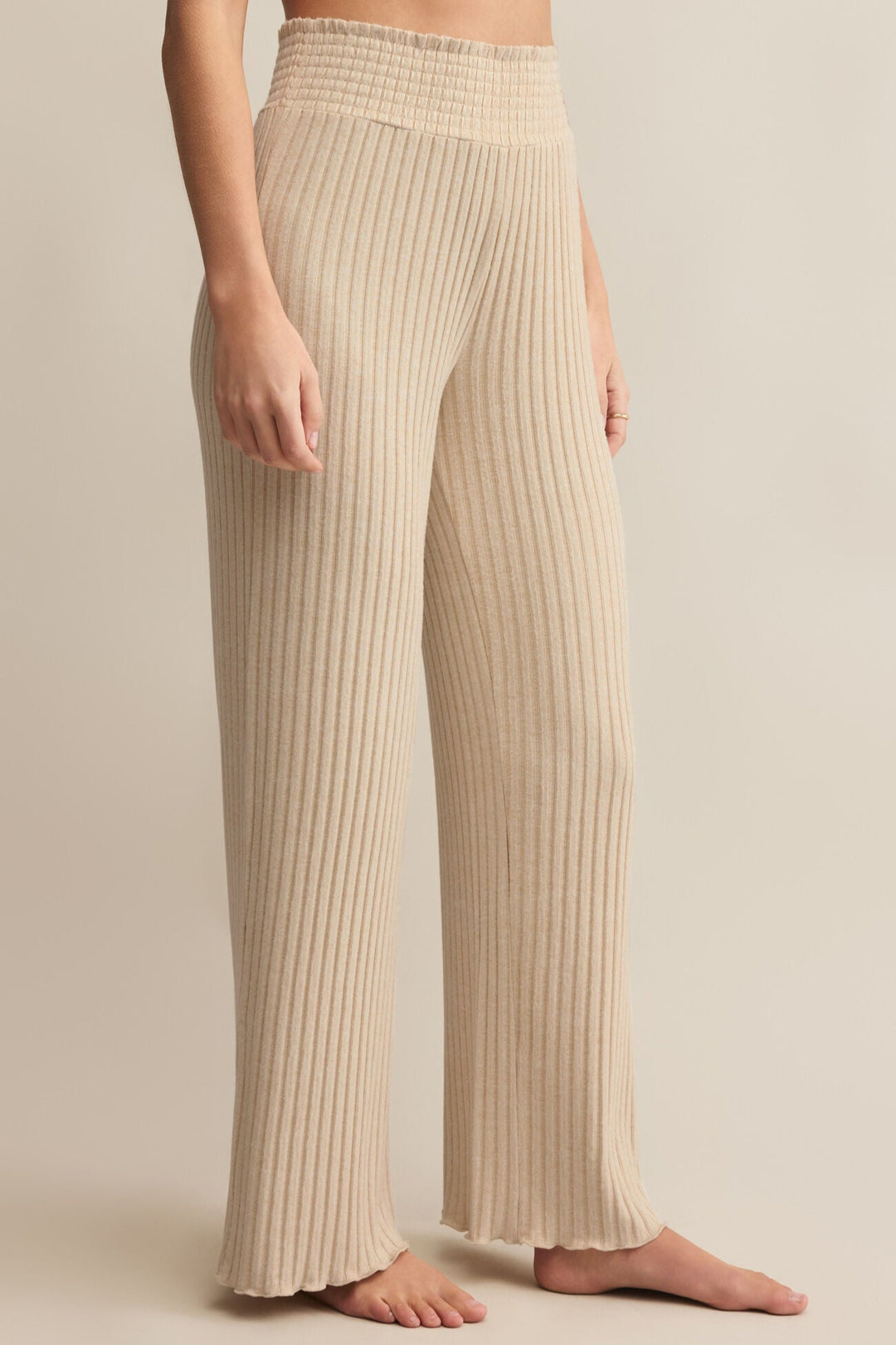 Z Supply - Dawn Smocked Rib Pant in Light Oatmeal Heather
