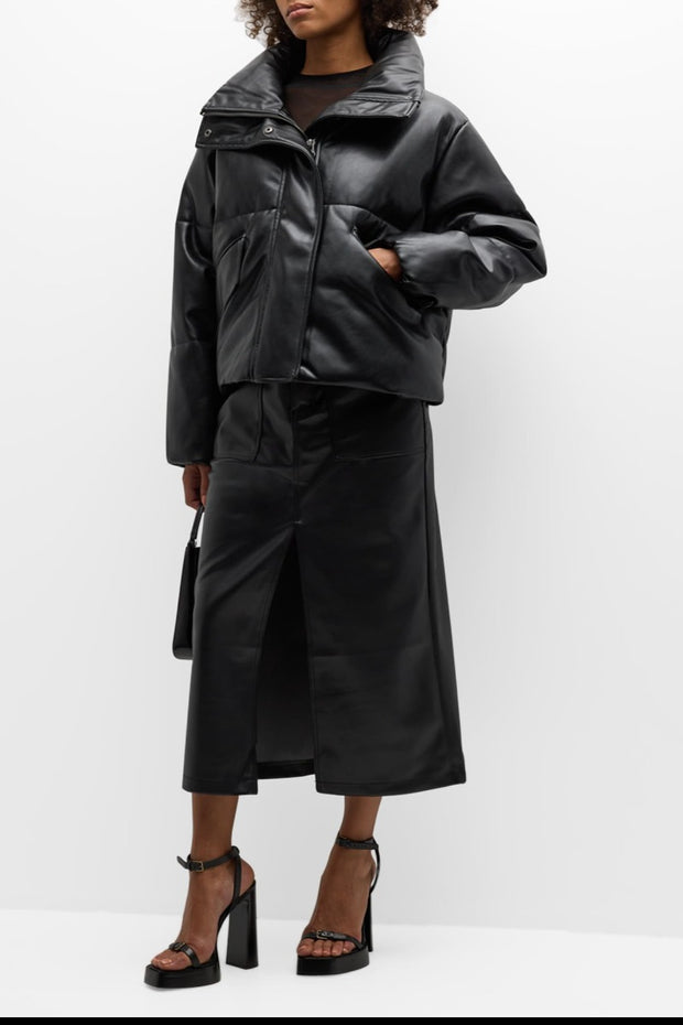 PISTOLA - Donovan Faux-Leather Puffer Jacket in Noir Noir